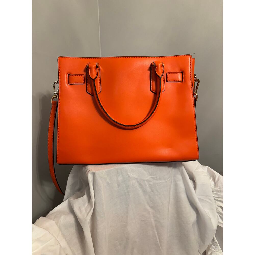 Michael Kors Saffiano Leather Medium Hamilton Woven Satchel in Poppy - Picture 2 of 7